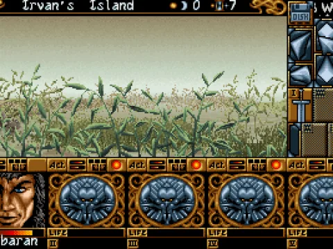 You are wandering through the grass. The pseudo-3D navigation isn't smooth, but the wilderness area looks nice indeed