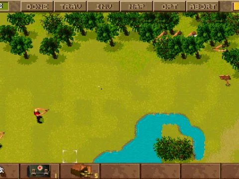 Enemies ahead! Take cover behind trees and aim your weapons.