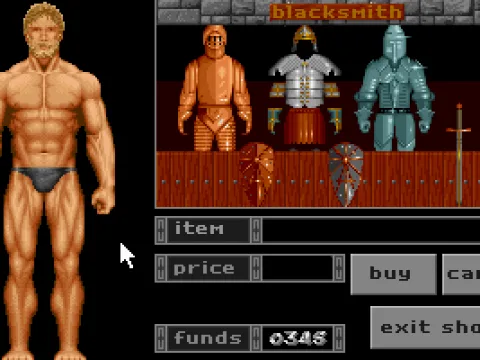 Buying equipment from the blacksmith