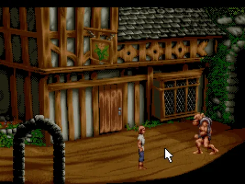 Outside Goewin's Apothecary, in front of a skorl...