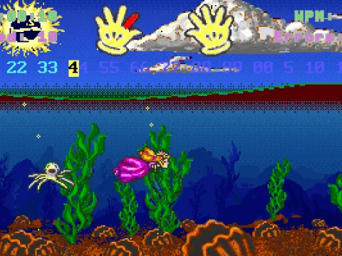 An underwater level with numbers