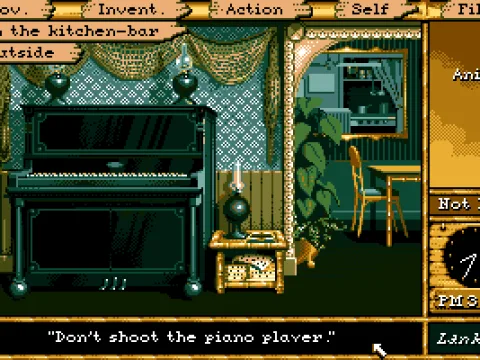 The saloon in the evening - compare how much the colors change...