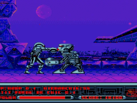 You have to fight some really cool looking robots in the city (VGA)