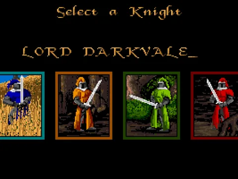 Choose a Knight - Selecting a Knight only affects which you start first.