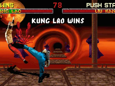 Kung Lao defeats Liu Kang with his high kick