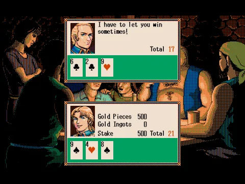 A quick game of Black Jack at the local pub. More secure winnings than dice but smaller rewards.