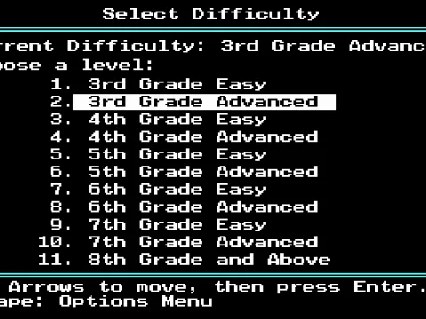 Select level of difficulty