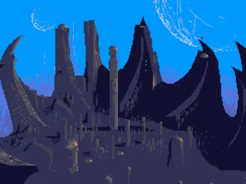 You look outside from a room's window located in a high tower