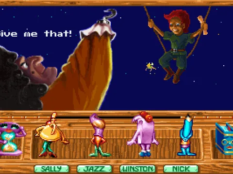 Peter Pan enters and steals the map away from Hook