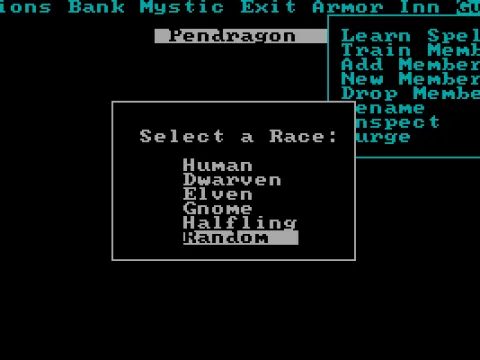 Generating a new character.