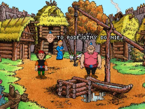 At the poisoned well, trying to talk to the wench