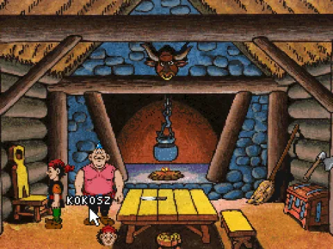 Inside the wooden building