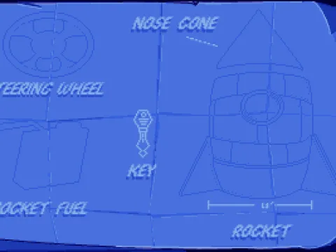 A blueprint showing the parts Putt-Putt needs for the ship.