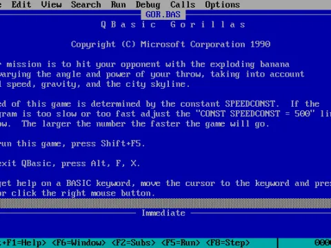 Gorillas: Directions after the game has been loaded, but before it has been run