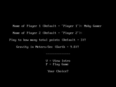 Gorillas: Selecting game parameters