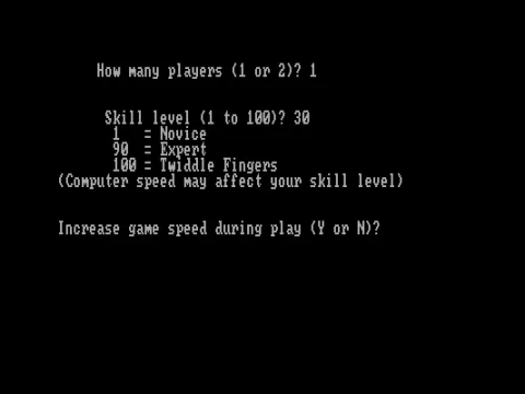 Nibbles: Set up the game options