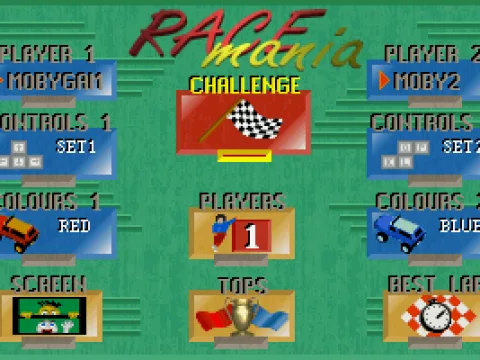 Main menu, reminds me of the Lotus Turbo Challenge menu
