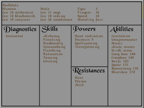 The Character Sheet - Provides a general overview of your character's current status.