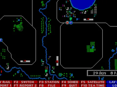 A growing railroad empire at night with two small circle lines shedding moderate revenues.
