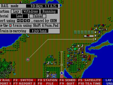 The actual game screen. Lay tracks with the A-Train for other trains to follow on.