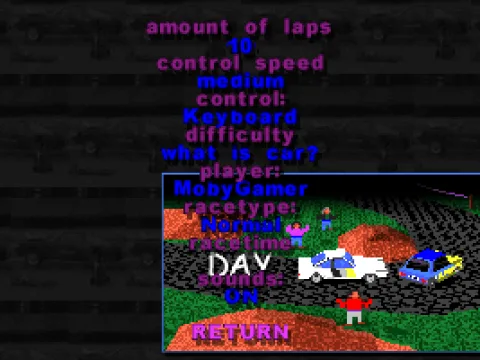 Drive Setup screen, all the game options