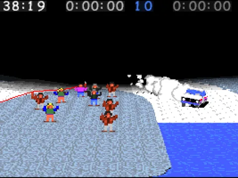 Driving on a snowy track.