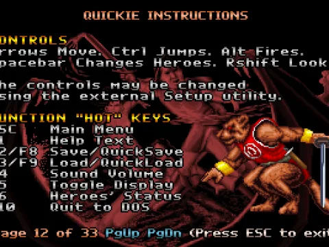 Game instructions page, with high-res art of a monster.