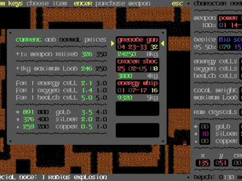 There are three types of shop: weapons, devices and magic. This is a weapons shop.