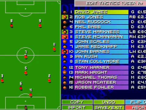 Editing a team's tactics.