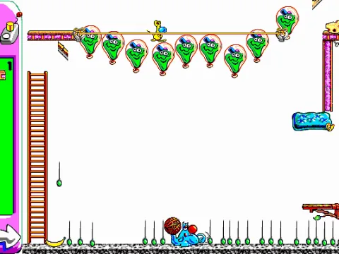 Sid balances across balloons.