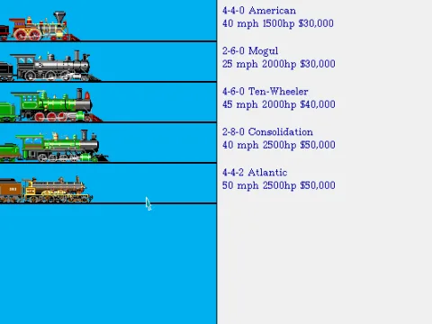 Train purchasing screen