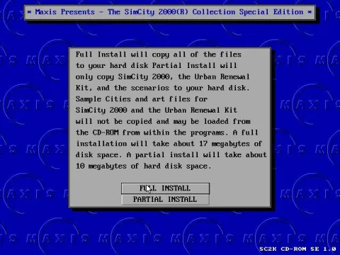 The install process prompts for the player's name & title before giving them a choice of full or custom installation.