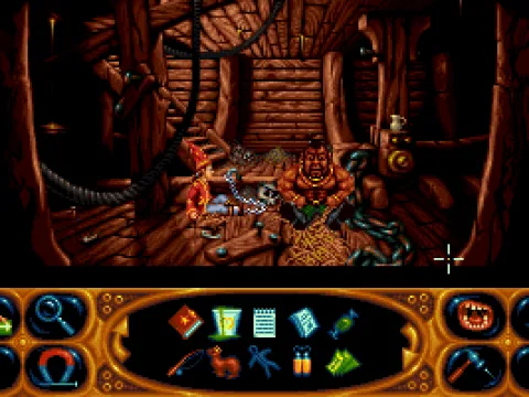 Simon is chained up in the hold of a ship