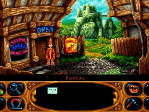 Starting out, armed solely with a postcard, which lets Simon save and load the game.