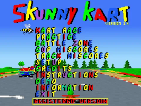 The main menu plays a demo race in the background