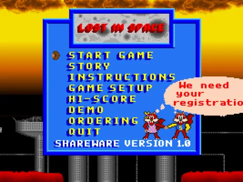 Main menu (Shareware/Unregistered version)