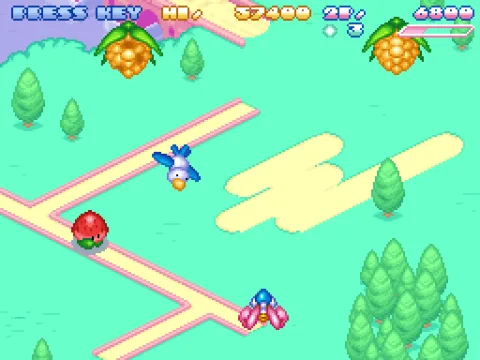 Village area: cute fruits and birds