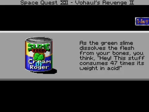 Roger's untimely demise is illustrated by this darkly humorous screen