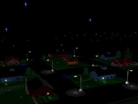 Cut-scene: An average Earth village -- a suburban subdivision.
