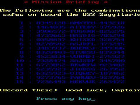 Those codes will be important later, too. I didn't get far enough to need them, but the game makes it pretty clear that