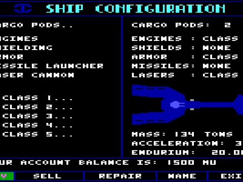 You can upgrade your ship according to your liking. (EGA/Tandy)