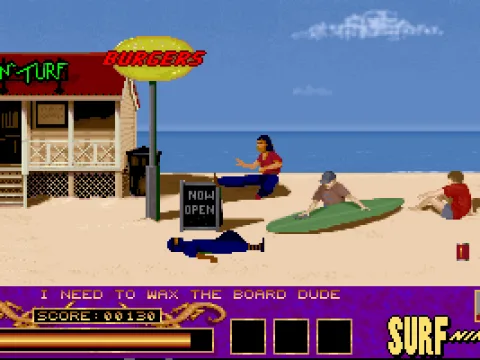 Battling Ninjas on the beach in level one.