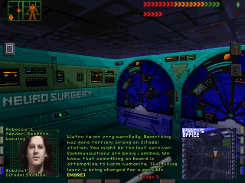 Viewing an e-mail. You'll unravel the scary truth about what has happened on this space station, piece by piece...