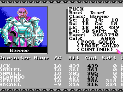 Viewing a character's stats