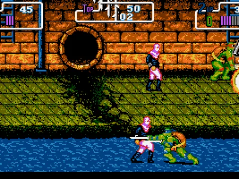 Stage 3: Foot Clan soldiers with huge hammers attack in the sewers.