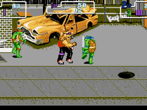 Stage 2 boss: The two ninjas trash Bebop.