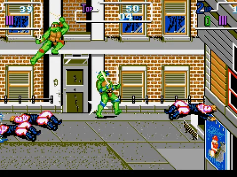 Stage 2: Raphael and Leonardo kick some Foot Clan butt in the streets.