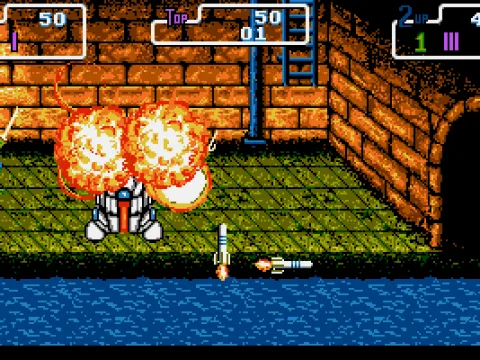 Stage 3 boss: Krang explodes after a few swift kicks.