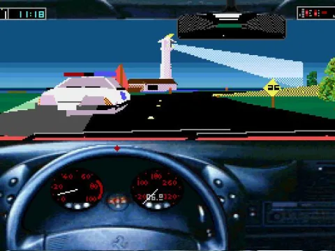 In front of a lighthouse and a cop