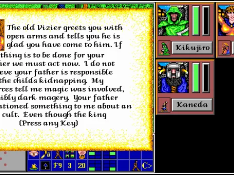 As you start the game, the Vizier gives you a few pointers for your quest